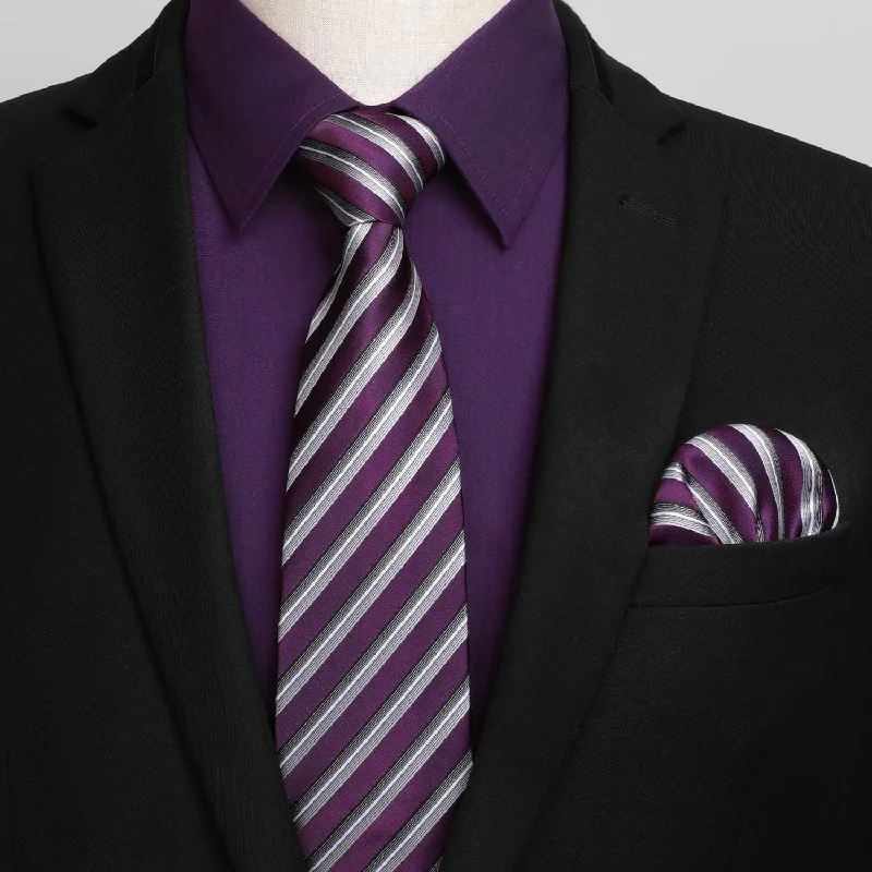 Men's Muscle Fit T-Shirts for a Body-Hugging FitMen's Shirt with Tie Handkerchief Set - PURPLE/STRIEPD Men's Muscle Fit T-Shirts for a Body-Hugging FitMen's Shirt with Tie Handkerchief Set - PURPLE/STRIEPD