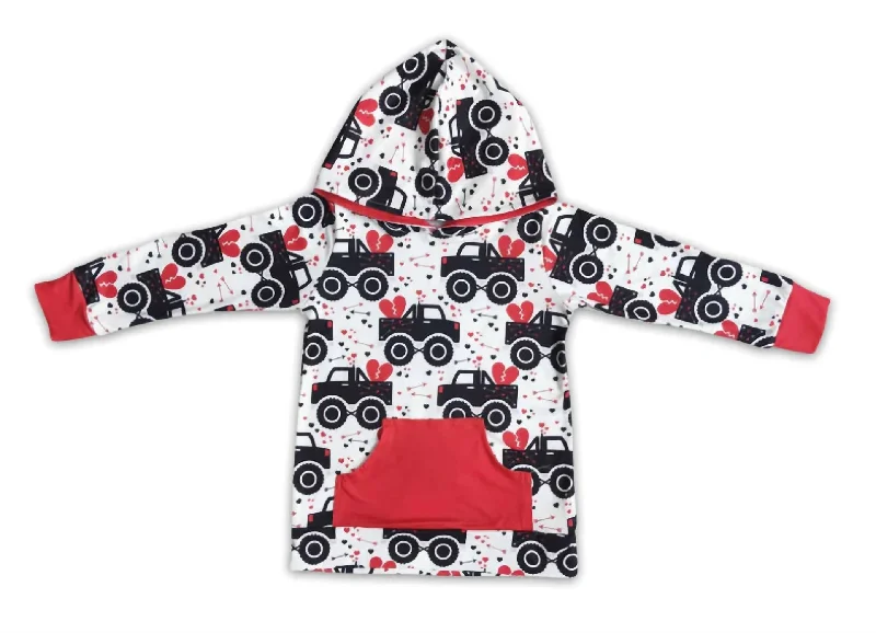 Men's Hoodies with Reinforced CuffsBoy's Valentine Truck Love Hoodie In White Multi