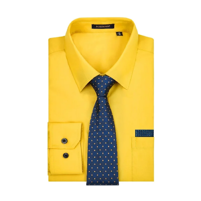 Men's Long-Sleeve Shirts for Year-Round WearMen's Shirt with Tie Handkerchief Set - YELLOW Men's Long-Sleeve Shirts for Year-Round WearMen's Shirt with Tie Handkerchief Set - YELLOW