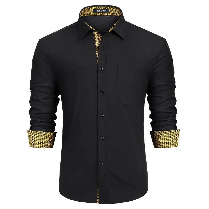 Men's Essential Dress Shirts for Everyday WearMen's Patchwork Dress Shirt with Pocket - 03-BLACK/GOLD Men's Essential Dress Shirts for Everyday WearMen's Patchwork Dress Shirt with Pocket - 03-BLACK/GOLD