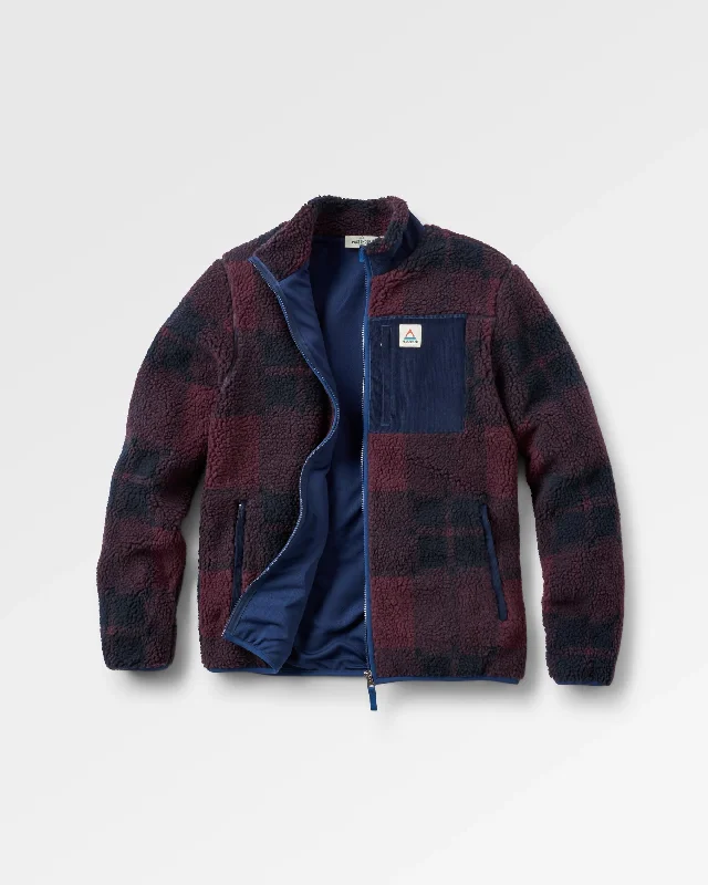 Men's Coats for City WearTrekker Recycled Deep-Pile Sherpa Fleece - Deep Plum/Deep Navy Check