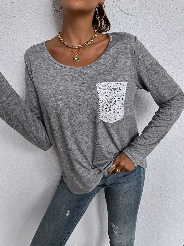 Men's Shirts with Cowl NecksKittenAlarm - Solid Color Round Neck Lace Pocket T-shirt Men's Shirts with Cowl NecksKittenAlarm - Solid Color Round Neck Lace Pocket T-shirt