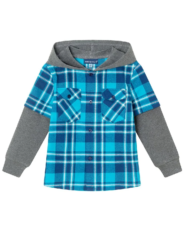 Men's Hoodies with Reinforced CuffsAndy & Evan Plaid Flannel Terry Twofer Hoodie