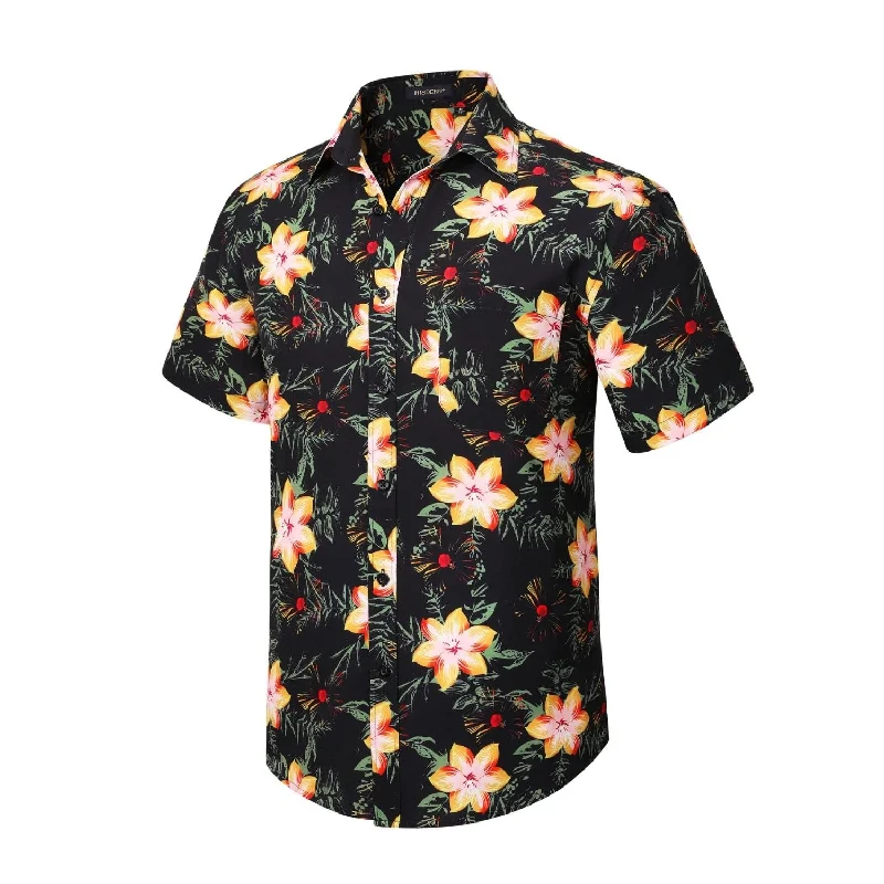 Men's Oxford Shirts for a Preppy StyleFunky Hawaiian Shirts with Pocket - A4-BLACK YELLOW Men's Oxford Shirts for a Preppy StyleFunky Hawaiian Shirts with Pocket - A4-BLACK YELLOW