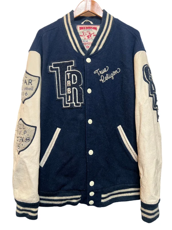 Men's Coats Made in the USATrue Religion Navy White Varsity Jacket (Size XL)