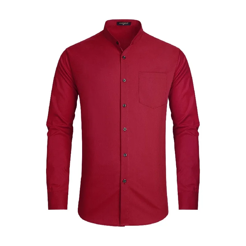 Men's Button-Down Collar Shirts for Staying PolishedMen's Burgundy Grandad Collar Shirt Wedding Regular Fit with Pocket Men's Button-Down Collar Shirts for Staying PolishedMen's Burgundy Grandad Collar Shirt Wedding Regular Fit with Pocket