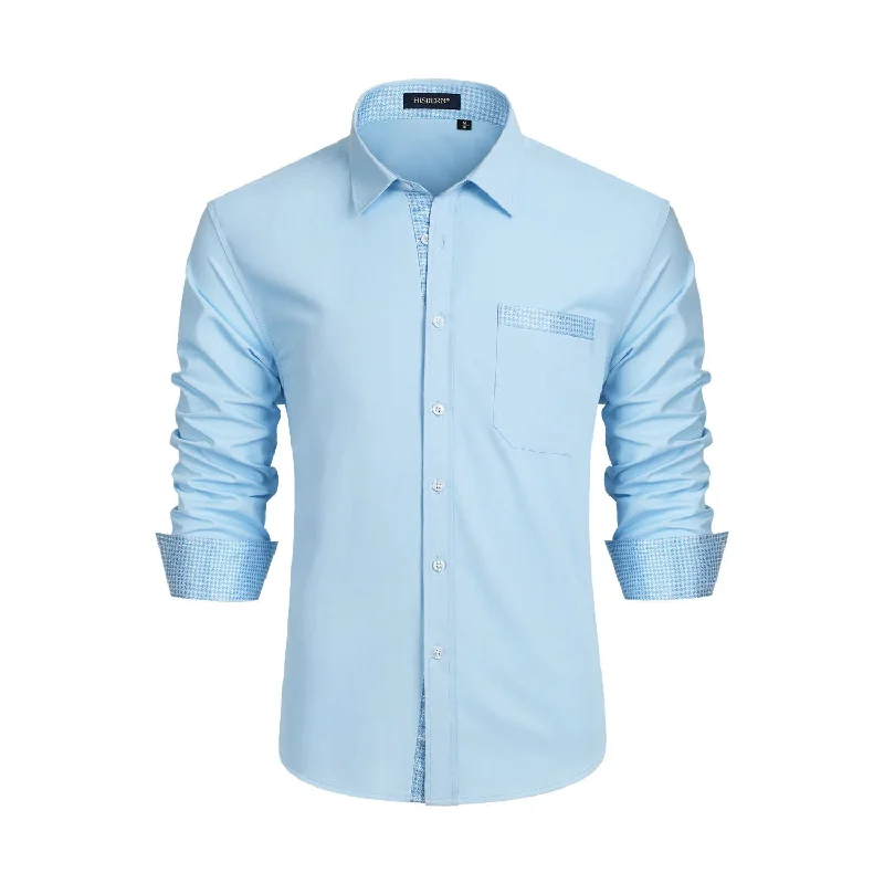 Men's Cufflink-Ready Shirts for Formal EventsCasual Formal Shirt with Pocket - LIGHT BLUE Men's Cufflink-Ready Shirts for Formal EventsCasual Formal Shirt with Pocket - LIGHT BLUE