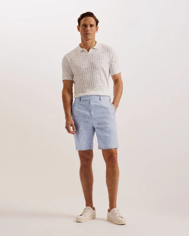 Men's Pants with Contrast StitchingDamasks Slim Cotton Linen Short Lt-Blue