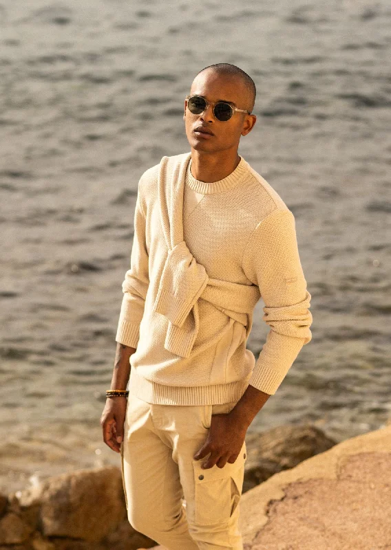 Men's Sweaters with Belt AttachmentsJOBOURG - Cotton Sweater in Moss Stitch for Men (OATMEAL) Men's Sweaters with Belt AttachmentsJOBOURG - Cotton Sweater in Moss Stitch for Men (OATMEAL)