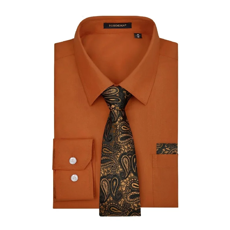 Men's Plaid Shirts for a Country CharmMen's Shirt with Tie Handkerchief Set - BROWN/BLACK TIE Men's Plaid Shirts for a Country CharmMen's Shirt with Tie Handkerchief Set - BROWN/BLACK TIE