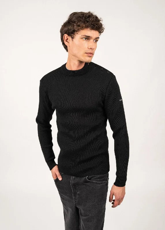 Men's Sweaters with Shawl CollarsMATELOT - Wool Fisherman Sweater with Button Shoulder | Slim Fit (BLACK) Men's Sweaters with Shawl CollarsMATELOT - Wool Fisherman Sweater with Button Shoulder | Slim Fit (BLACK)