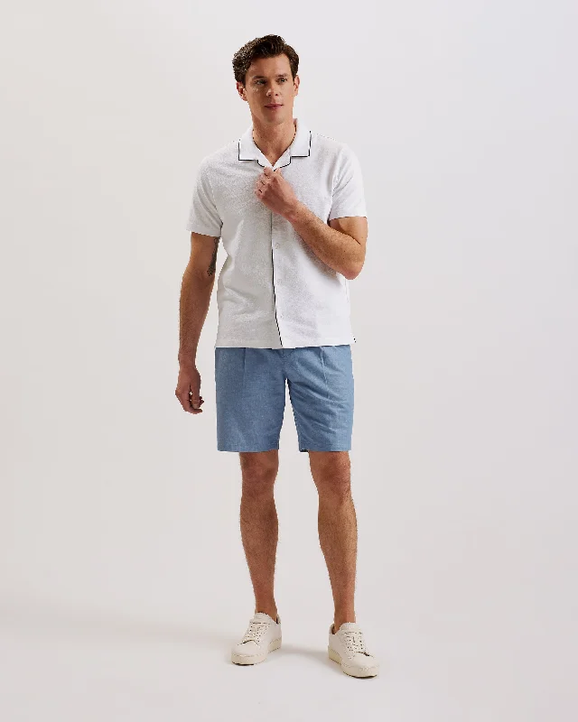 Men's Pants with Pleated FrontsMurley Cotton Linen Pleated Short Lt-Blue