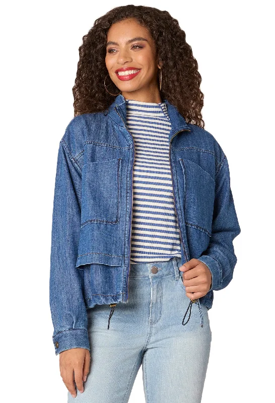 Baggy Cargo Men's JeansLong Sleeve High Neck Double Layer Zip Front Bomber Jacket