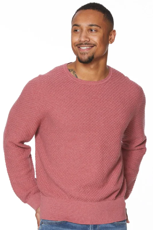 Men's Sweaters with ThumbholesTextured Cotton Crew Neck Sweater in Rose by Leo Chevalier Men's Sweaters with ThumbholesTextured Cotton Crew Neck Sweater in Rose by Leo Chevalier
