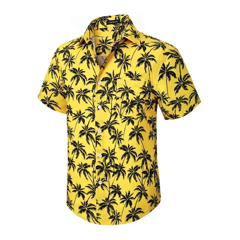 Men's Organic Cotton Shirts for Eco-ConsciousnessFunky Hawaiian Shirts with Pocket - 24-YELLOW/TREE Men's Organic Cotton Shirts for Eco-ConsciousnessFunky Hawaiian Shirts with Pocket - 24-YELLOW/TREE