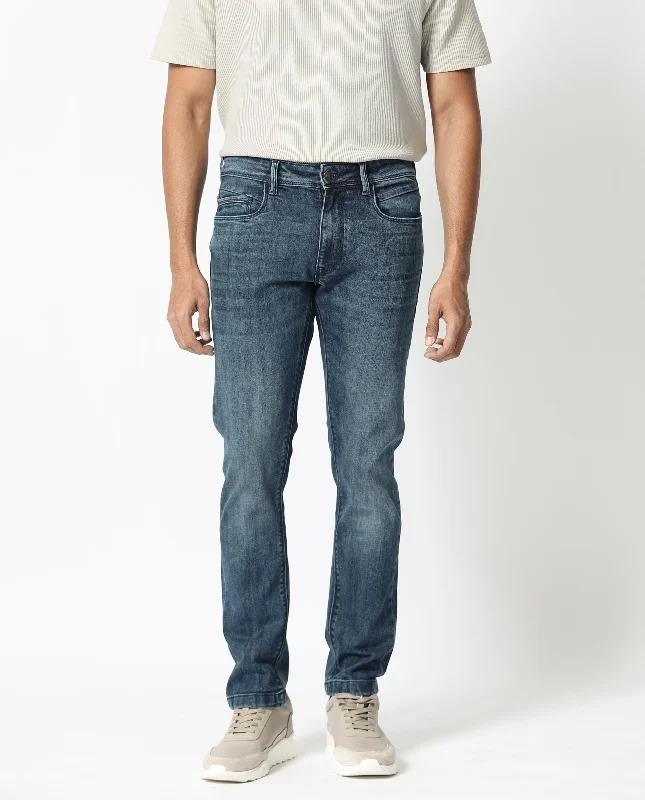 High-Quality Ripped Men's JeansRare Rabbit Men's Hawkins Dusky Blue Mid Wash Mid-Rise Slim Fit Jeans High-Quality Ripped Men's JeansRare Rabbit Men's Hawkins Dusky Blue Mid Wash Mid-Rise Slim Fit Jeans