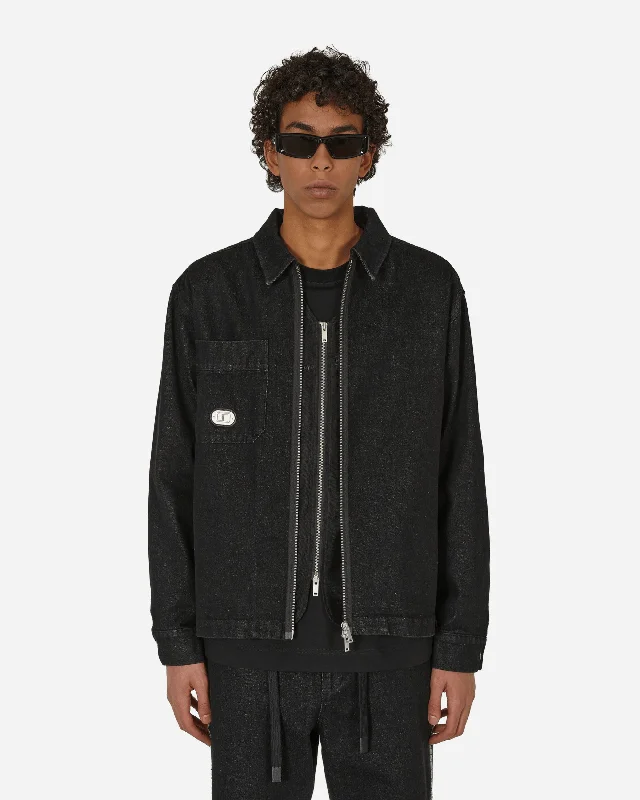 Layered Men's Henley ShirtsDenim Drop Shirt Jacket Black