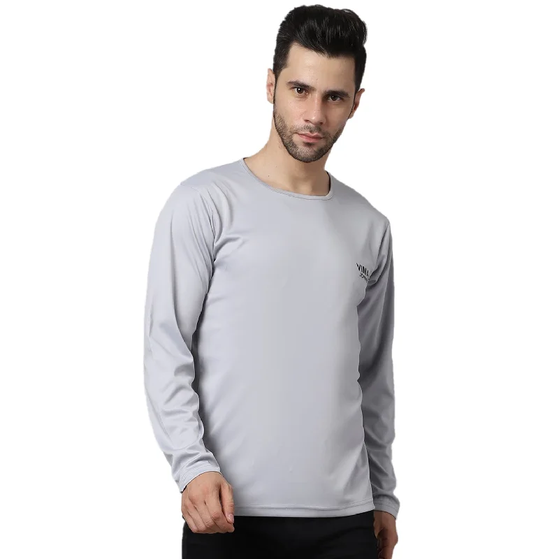 Men's Shirts with Moisture-Wicking FabricMack Jonney Dryfit Lycra Light Grey FullSleeve T-Shirt For Men