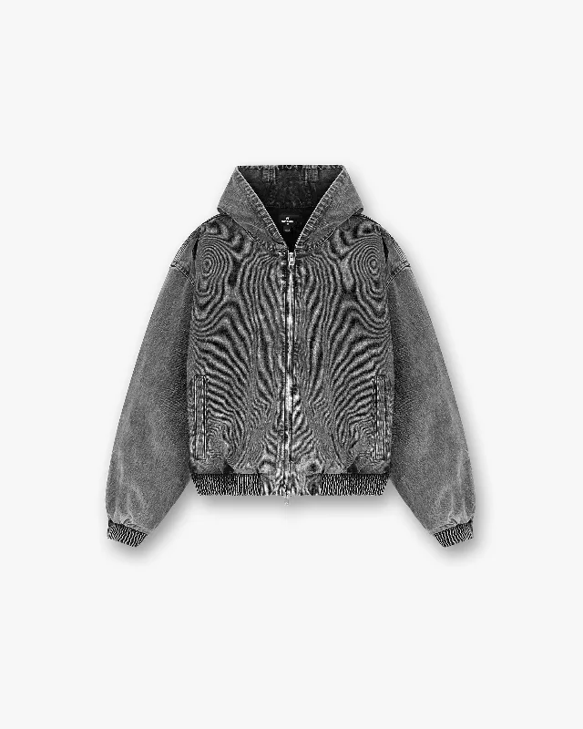 Men's Coats with Hand WarmersR5 Hooded Denim Bomber - Charcoal Grey