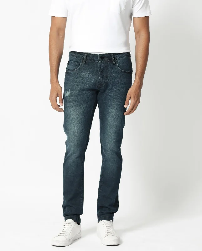 Men's Jeans with Fashionable RipsRare Rabbit Men's Laiden Blue Mid Wash Mid-Rise Mild Distress Slim Fit Jeans Men's Jeans with Fashionable RipsRare Rabbit Men's Laiden Blue Mid Wash Mid-Rise Mild Distress Slim Fit Jeans