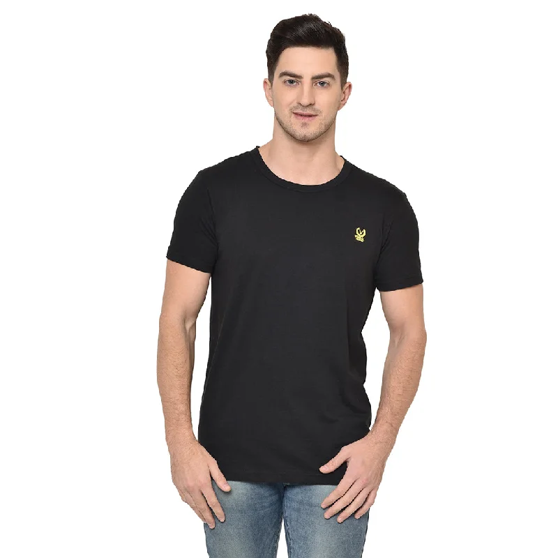 Men's Shirts with Ruffled HemlinesMack Jonney Round Neck Black T-shirt For Men's