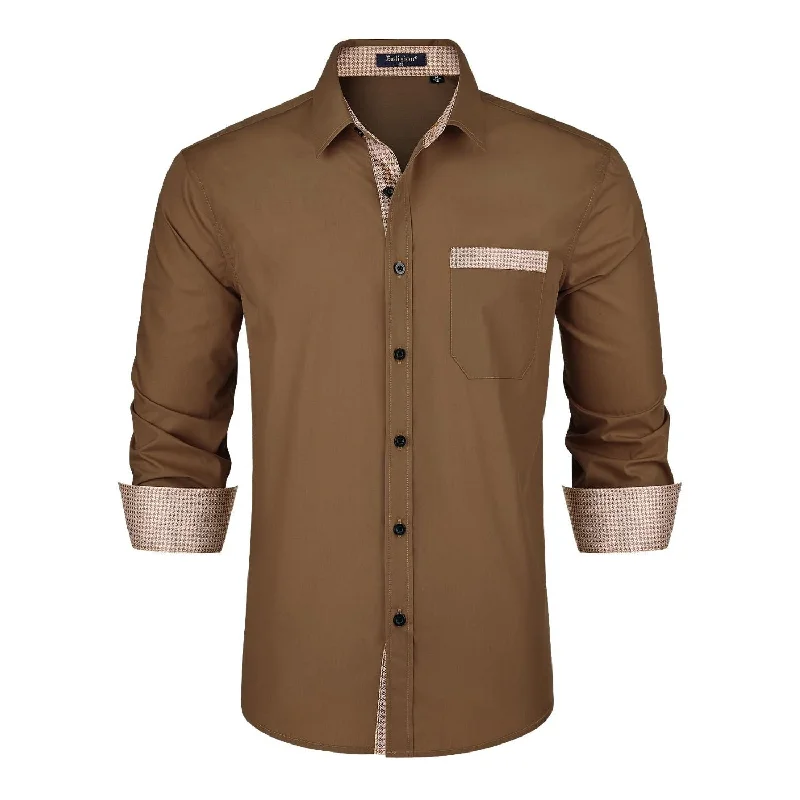 Men's Iron-Free Shirts for Wrinkle-Resistant WearCasual Formal Shirt with Pocket - BROWN Men's Iron-Free Shirts for Wrinkle-Resistant WearCasual Formal Shirt with Pocket - BROWN