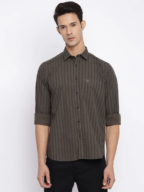 Men's Button-Down Collar Shirts for Staying PolishedMen's Olive Green Casual Narrow Stripe Full Sleeve Shirt Men's Button-Down Collar Shirts for Staying PolishedMen's Olive Green Casual Narrow Stripe Full Sleeve Shirt