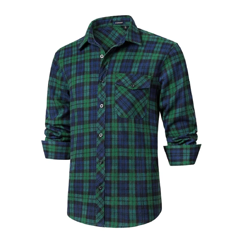 Men's Collared Shirts for Formal OccasionsPlaid Men's Flannel Shirt With Pockets - Z-BLUE/GREEN-1 Men's Collared Shirts for Formal OccasionsPlaid Men's Flannel Shirt With Pockets - Z-BLUE/GREEN-1