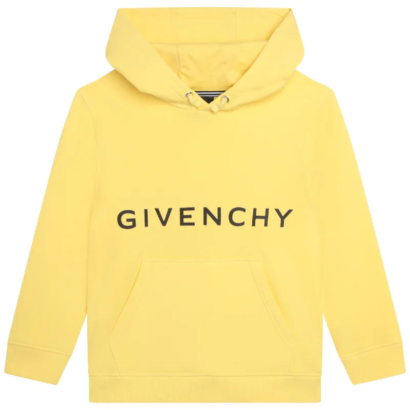 Men's Hoodies with High-Low HemlinesYellow Cotton Blend Hoodie