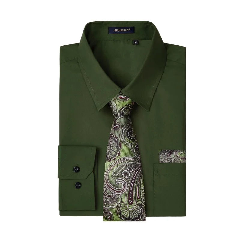 Men's Oxford Shirts for a Preppy StyleMen's Shirt with Tie Handkerchief Set - GREEN ARMY Men's Oxford Shirts for a Preppy StyleMen's Shirt with Tie Handkerchief Set - GREEN ARMY