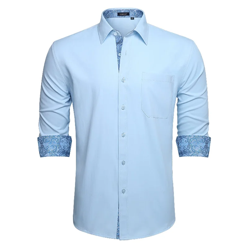 Men's Tailored Shirts for a Sharp AppearanceMen's Patchwork Dress Shirt with Pocket - 11-BLUE/PAISLEY Men's Tailored Shirts for a Sharp AppearanceMen's Patchwork Dress Shirt with Pocket - 11-BLUE/PAISLEY