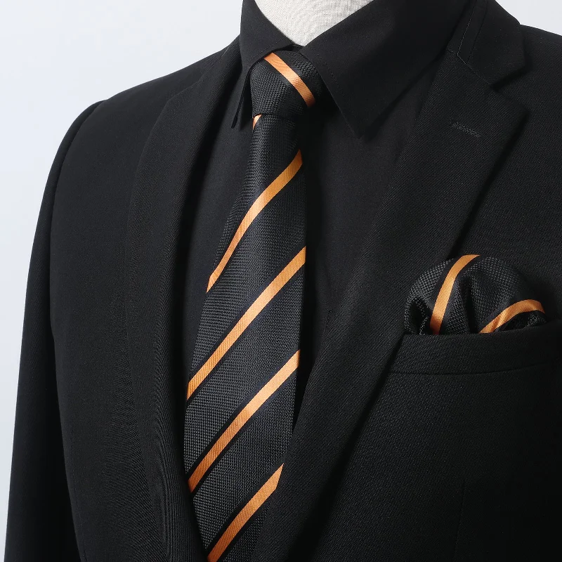 Men's Casual Friday Shirts for Relaxed Office DaysMen's Shirt with Tie Handkerchief Set - 01-BLACK/GOLD Men's Casual Friday Shirts for Relaxed Office DaysMen's Shirt with Tie Handkerchief Set - 01-BLACK/GOLD