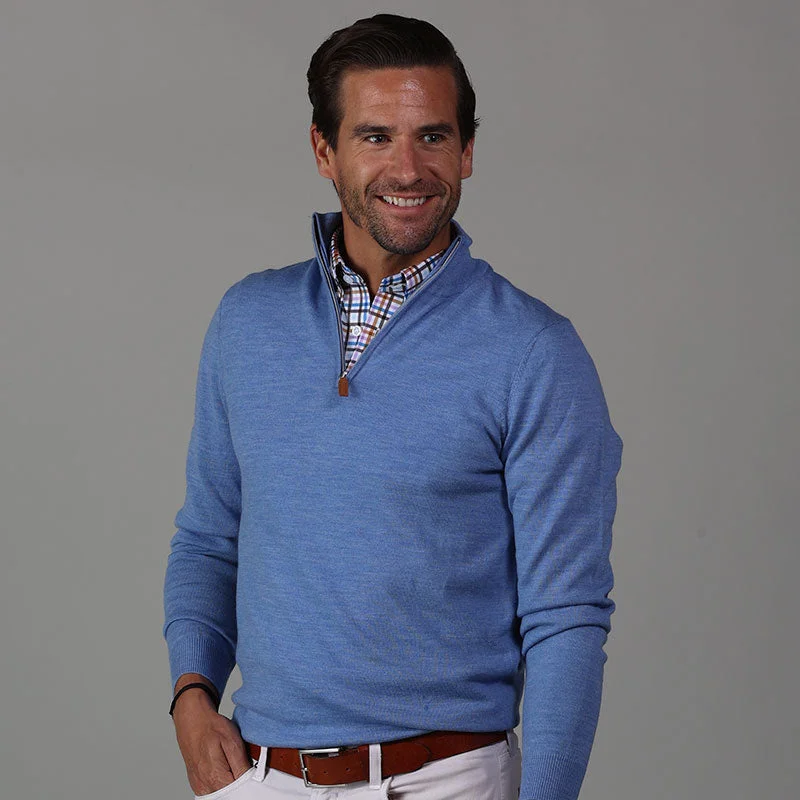 Men's Sweaters in Neutral ColorsMelange Blue Cashmere Touch Australian Merino Quarter Zip Sweater Men's Sweaters in Neutral ColorsMelange Blue Cashmere Touch Australian Merino Quarter Zip Sweater