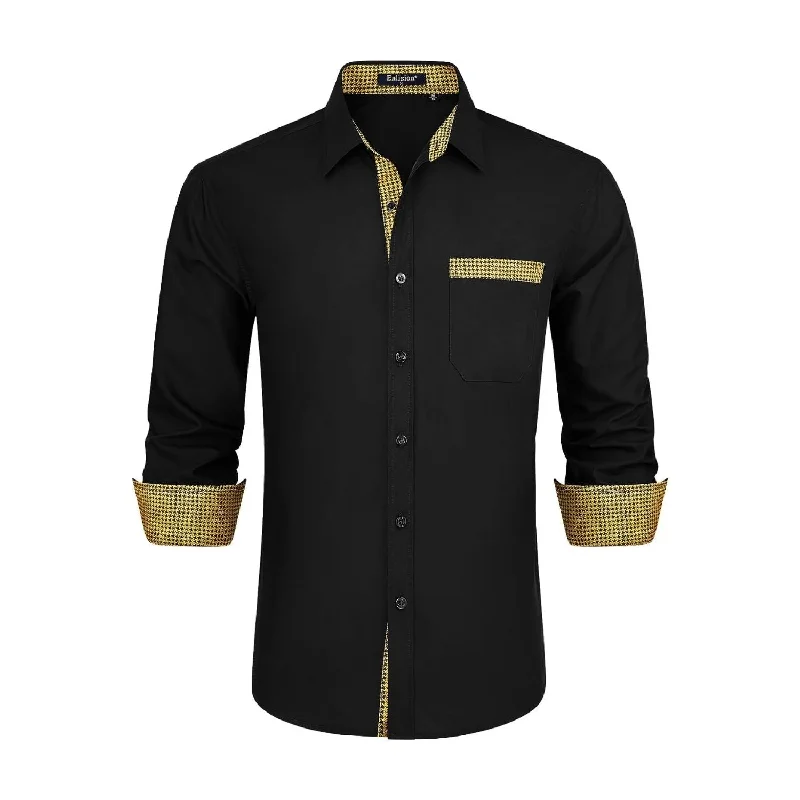 Men's Long-Sleeve Shirts for Year-Round WearMen's Patchwork Dress Shirt with Pocket - 04-BLACK GOLD Men's Long-Sleeve Shirts for Year-Round WearMen's Patchwork Dress Shirt with Pocket - 04-BLACK GOLD