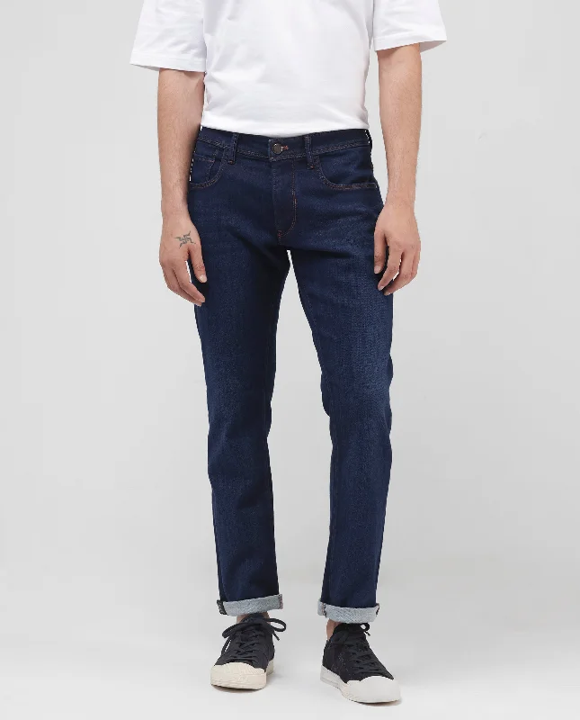 Men's Tapered JeansRare Rabbit Mens Maiden Dark Blue Cotton Polyester Mid Rise Dark Wash Solid Slim Fit Jeans Men's Tapered JeansRare Rabbit Mens Maiden Dark Blue Cotton Polyester Mid Rise Dark Wash Solid Slim Fit Jeans