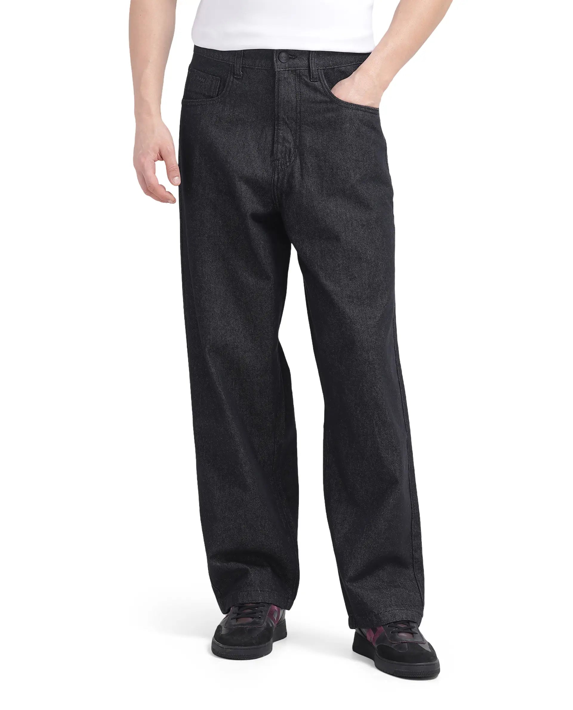 Workwear Men's JeansRare Rabbit Men Bron Black Cotton Fabric Baggy Fit Dark Wash Plain Jeans Workwear Men's JeansRare Rabbit Men Bron Black Cotton Fabric Baggy Fit Dark Wash Plain Jeans
