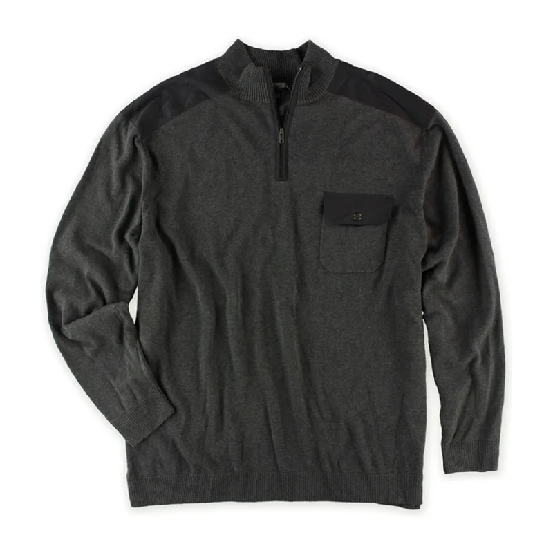 Men's Sweaters with Stand-Up CollarsAlfani Mens 1/4 Zip Knit Sweater, Grey, Big 2X