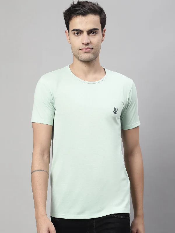 Men's Shirts with Pocket SquaresMack Jonney Round Neck Cotton Solid Light Green T-Shirt for Men
