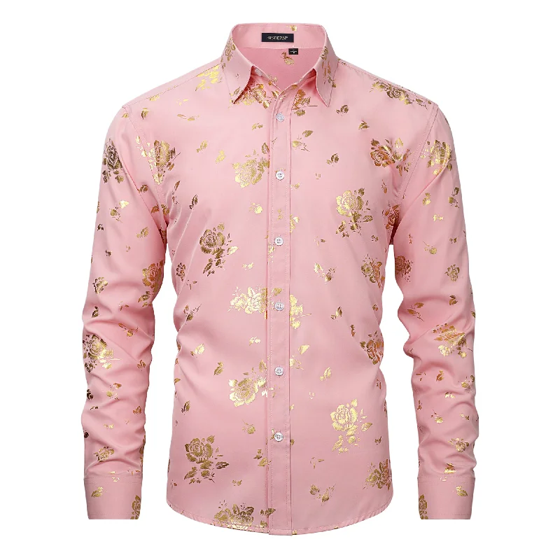 Men's Skinny-Fit Shirts for a Trendy LookShiny Rose Gold Party Shirt - 05-PINK
