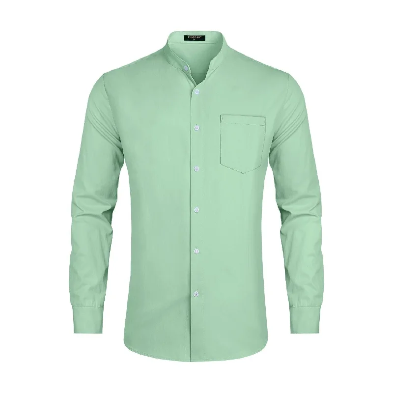 Men's Cowboy Shirts for Western StyleMen's Light Green Grandad Collar Shirt Wedding Regular Fit with Pocket Men's Cowboy Shirts for Western StyleMen's Light Green Grandad Collar Shirt Wedding Regular Fit with Pocket