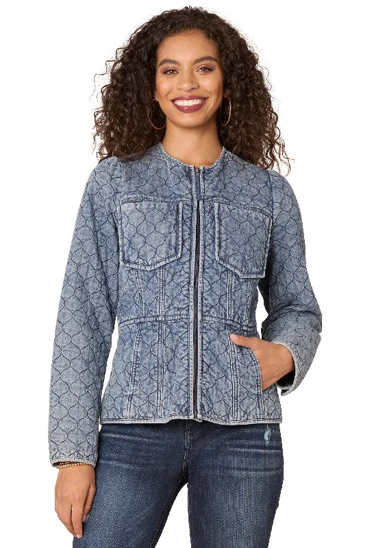 Men's Jeans with Embroidered LogosLong Puff Sleeve Round Neck Zip Front Quilted Peplum Denim Jacket Men's Jeans with Embroidered LogosLong Puff Sleeve Round Neck Zip Front Quilted Peplum Denim Jacket