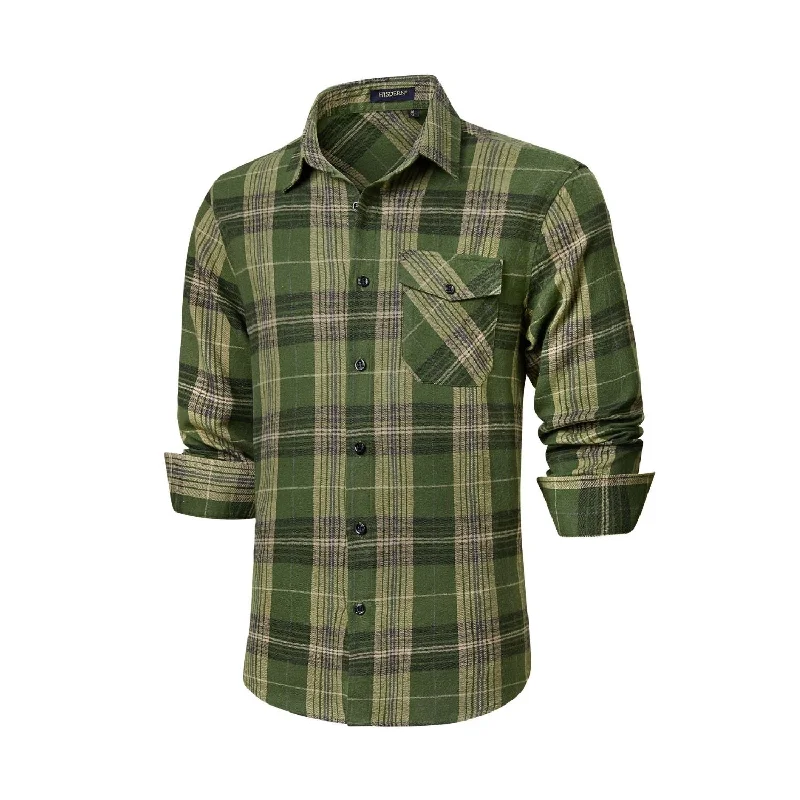 Men's Camping Shirts for Outdoor AdventuresPlaid Men's Flannel Shirt With Pockets - 5AG-ARMY GREEN-02 Men's Camping Shirts for Outdoor AdventuresPlaid Men's Flannel Shirt With Pockets - 5AG-ARMY GREEN-02