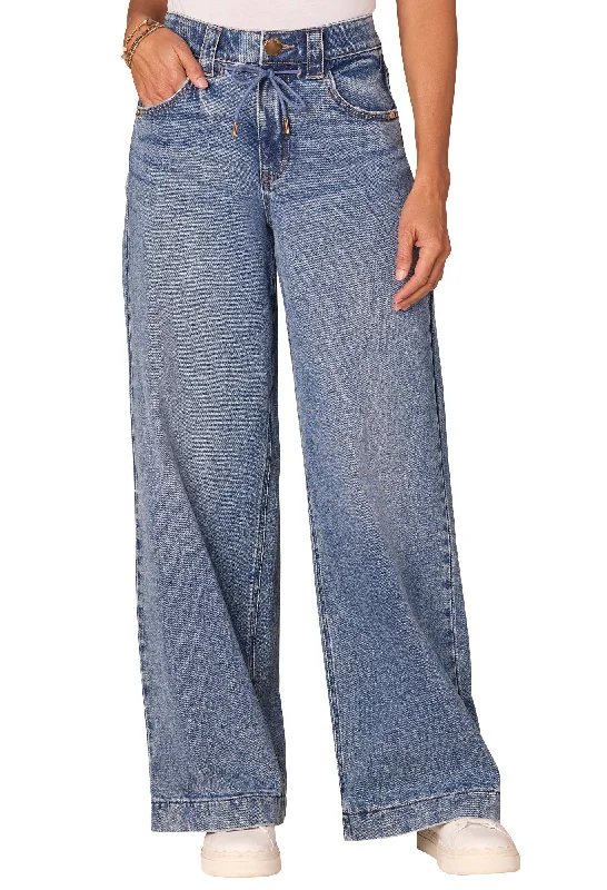 Men's Jeans with Pockets"Ab"solution Skyrise Drawstring Waistband Wide Leg Jeans