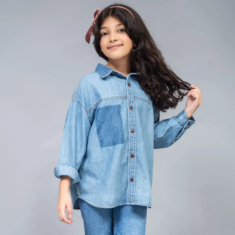 Comfortable Men's JeansDenim Shirt With Dark Patch