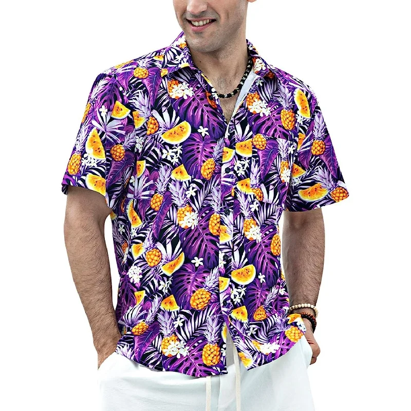 Men's French-Cuff Shirts for a Sophisticated EdgeHawaiian Tropical Shirts with Pocket - Z2-PURPLE Men's French-Cuff Shirts for a Sophisticated EdgeHawaiian Tropical Shirts with Pocket - Z2-PURPLE