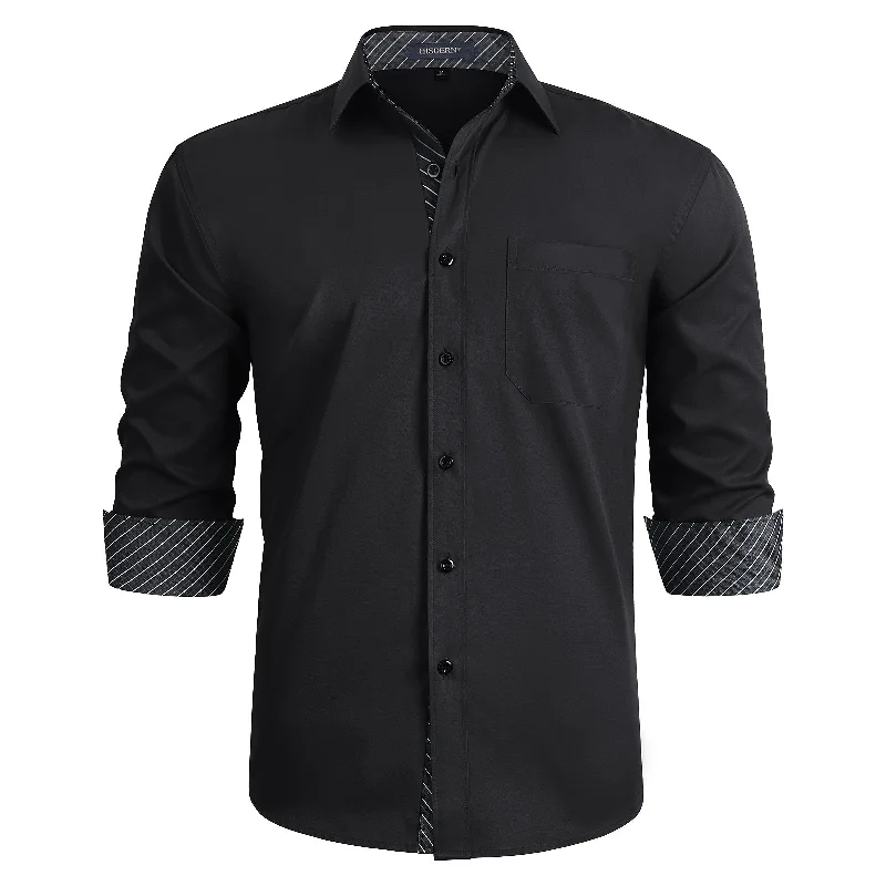 Men's Insulated Shirts for Cold WeatherMen's Patchwork Dress Shirt with Pocket - BLACK/WHITE Men's Insulated Shirts for Cold WeatherMen's Patchwork Dress Shirt with Pocket - BLACK/WHITE
