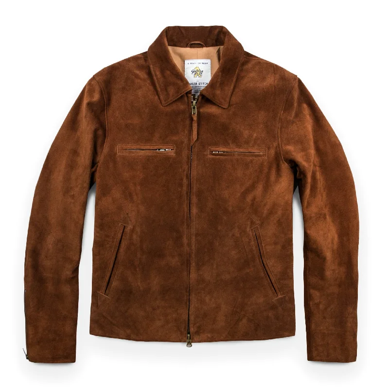 Men's Coats with Tactical FeaturesThe Moto Jacket in Tobacco Weatherproof Suede