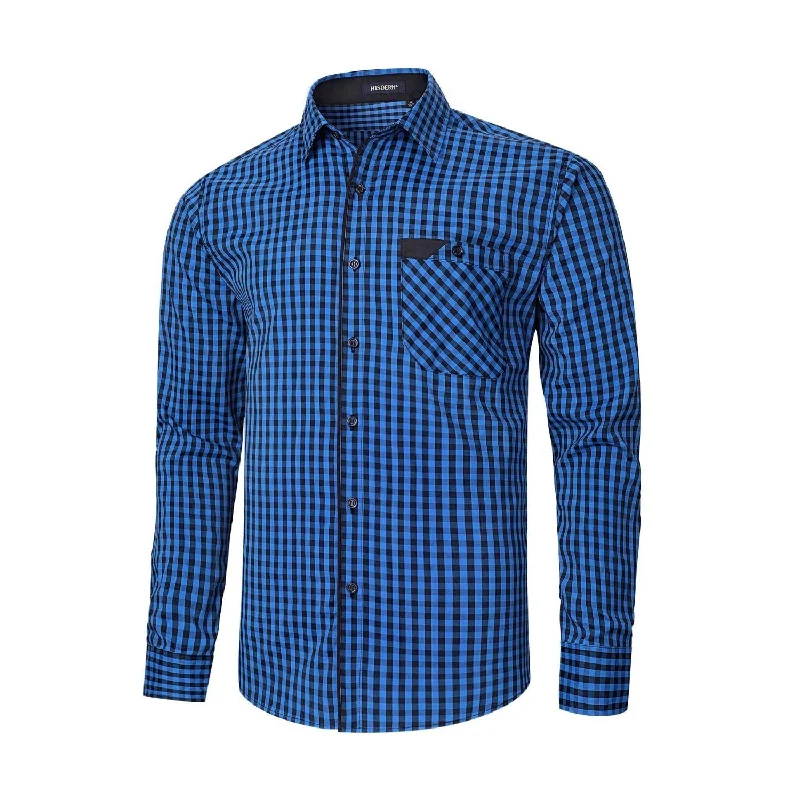 Men's Spread-Collar Shirts for a Bold StatementMen's Casual Long Sleeve Plaid Shirt - F-BLUE Men's Spread-Collar Shirts for a Bold StatementMen's Casual Long Sleeve Plaid Shirt - F-BLUE