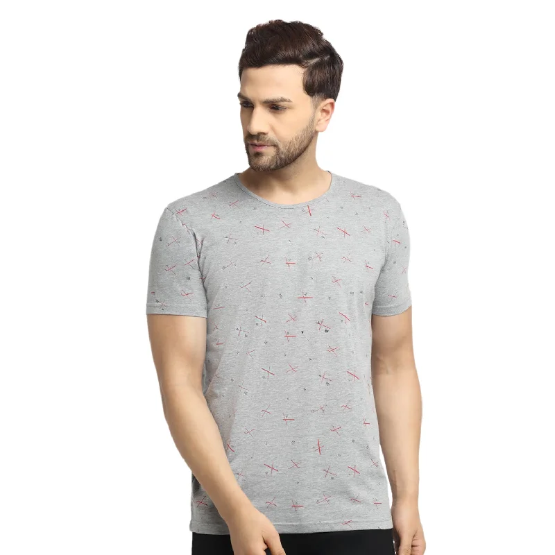 Elegant Men's Dress ShirtsMack JONNEY Men's Grey Printed Round Neck Tshirt