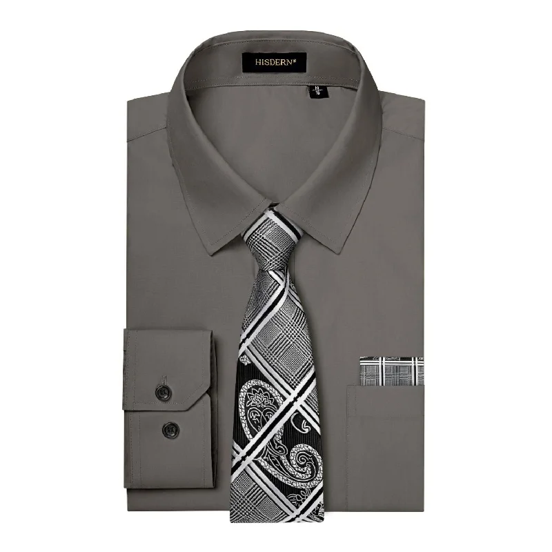 Men's Patterned Dress Shirts for a Unique TwistMen's Shirt with Tie Handkerchief Set - GREY Men's Patterned Dress Shirts for a Unique TwistMen's Shirt with Tie Handkerchief Set - GREY